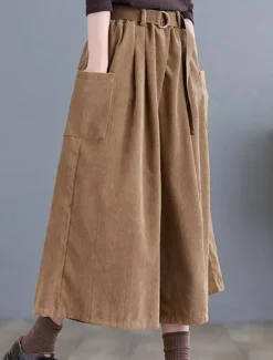 Women's Wide Leg Capri Pants Fashion Streetwear Simple Calf-Length High Waist Solid Color Pocket Elastic Waist High Cut Comfort Breathability Soft Micro-elastic Vacation Street Daily Green khaki Women Pants