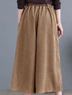 Women's Wide Leg Capri Pants Fashion Streetwear Simple Calf-Length High Waist Solid Color Pocket Elastic Waist High Cut Comfort Breathability Soft Micro-elastic Vacation Street Daily Green khaki Women Pants