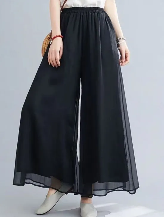 Discount Women's Wide Leg Chinos Active Classic Style Full Length High Waist Plain Elastic Waistband Comfy Soft Comfortable Micro-elastic Outdoor Vacation Street Black White Summer Regular Fit Women Pants