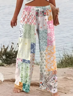 Best Women's Wide Leg Chinos Baggy Pants Vacation Vintage Fashion Full Length High Waist Graphic Geometric Paisley Printing Micro-elastic Formal Vacation Street Pink Blue Purple Green Summer Spring Women Pants