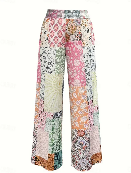 Best Women's Wide Leg Chinos Baggy Pants Vacation Vintage Fashion Full Length High Waist Graphic Geometric Paisley Printing Micro-elastic Formal Vacation Street Pink Blue Purple Green Summer Spring Women Pants