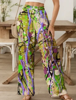Sale Women's Wide Leg Chinos Baggy Pants Vacation Vintage Fashion Full Length High Waist Graphic Abstract Printing Soft Breathable Micro-elastic Formal Outdoor Vacation carmine Robin's Egg Blue Yellow Women Pants