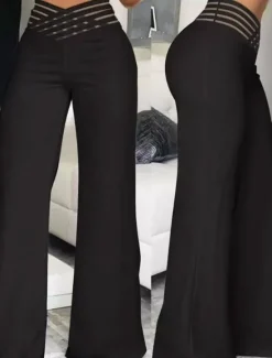 Clearance Women's Wide Leg Chinos Baggy Pants Fashion Streetwear Full Length High Waist Plain Elastic Waistband Comfy Soft Comfortable Micro-elastic Outdoor Street Black White Blue Fuchsia Regular Fit Women Pants