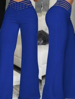 Clearance Women's Wide Leg Chinos Baggy Pants Fashion Streetwear Full Length High Waist Plain Elastic Waistband Comfy Soft Comfortable Micro-elastic Outdoor Street Black White Blue Fuchsia Regular Fit Women Pants