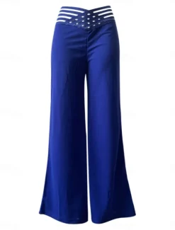 Clearance Women's Wide Leg Chinos Baggy Pants Fashion Streetwear Full Length High Waist Plain Elastic Waistband Comfy Soft Comfortable Micro-elastic Outdoor Street Black White Blue Fuchsia Regular Fit Women Pants