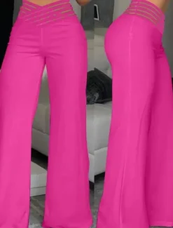 Clearance Women's Wide Leg Chinos Baggy Pants Fashion Streetwear Full Length High Waist Plain Elastic Waistband Comfy Soft Comfortable Micro-elastic Outdoor Street Black White Blue Fuchsia Regular Fit Women Pants