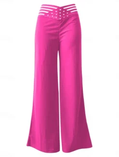 Clearance Women's Wide Leg Chinos Baggy Pants Fashion Streetwear Full Length High Waist Plain Elastic Waistband Comfy Soft Comfortable Micro-elastic Outdoor Street Black White Blue Fuchsia Regular Fit Women Pants