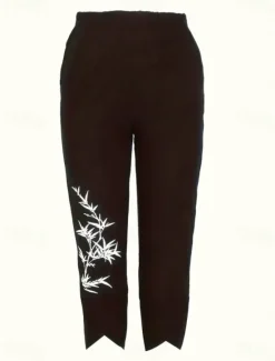 New Women's Wide Leg Chinos Baggy Pants Vacation Vintage Basic Ankle-Length High Waist Floral Graphic Printing Thermal Warm Soft Breathable Micro-elastic Vacation Street Causal Black Blue Summer Spring Women Pants