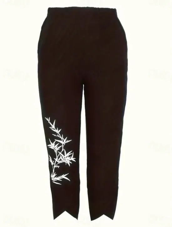 New Women's Wide Leg Chinos Baggy Pants Vacation Vintage Basic Ankle-Length High Waist Floral Graphic Printing Thermal Warm Soft Breathable Micro-elastic Vacation Street Causal Black Blue Summer Spring Women Pants