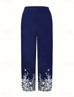 New Women's Wide Leg Chinos Baggy Pants Vacation Vintage Basic Ankle-Length High Waist Floral Graphic Printing Thermal Warm Soft Breathable Micro-elastic Vacation Street Causal Black Blue Summer Spring Women Pants