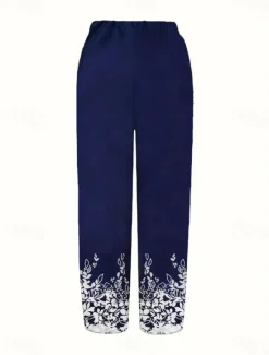 New Women's Wide Leg Chinos Baggy Pants Vacation Vintage Basic Ankle-Length High Waist Floral Graphic Printing Thermal Warm Soft Breathable Micro-elastic Vacation Street Causal Black Blue Summer Spring Women Pants
