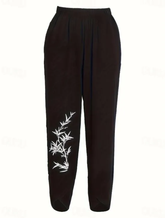 Outlet Women's Wide Leg Chinos Baggy Pants Vacation Basic Casual Ankle-Length High Waist Floral Graphic Bird Printing Thermal Warm Soft Breathable Micro-elastic Vacation Street Causal Black White Blue Green Women Pants