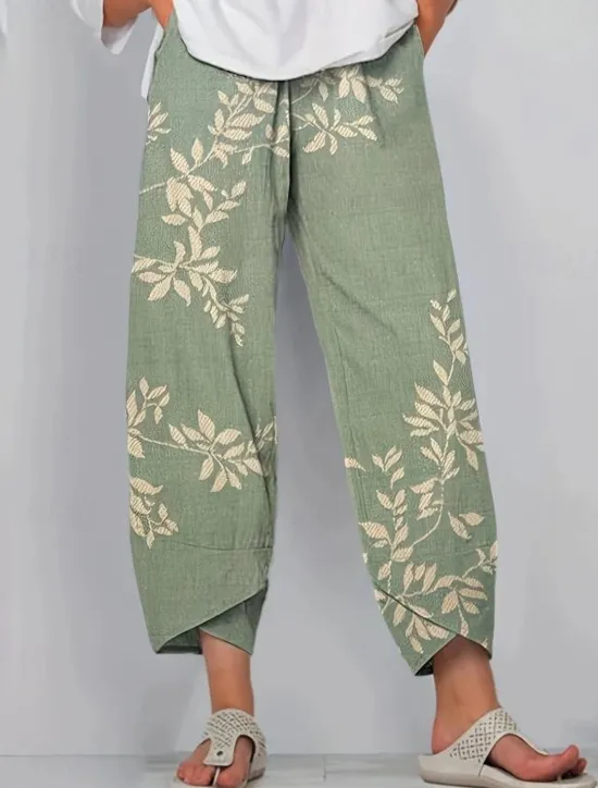 Outlet Women's Wide Leg Chinos Baggy Pants Vacation Basic Casual Ankle-Length High Waist Floral Graphic Bird Printing Thermal Warm Soft Breathable Micro-elastic Vacation Street Causal Black White Blue Green Women Pants