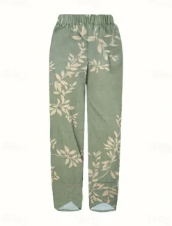 Outlet Women's Wide Leg Chinos Baggy Pants Vacation Basic Casual Ankle-Length High Waist Floral Graphic Bird Printing Thermal Warm Soft Breathable Micro-elastic Vacation Street Causal Black White Blue Green Women Pants
