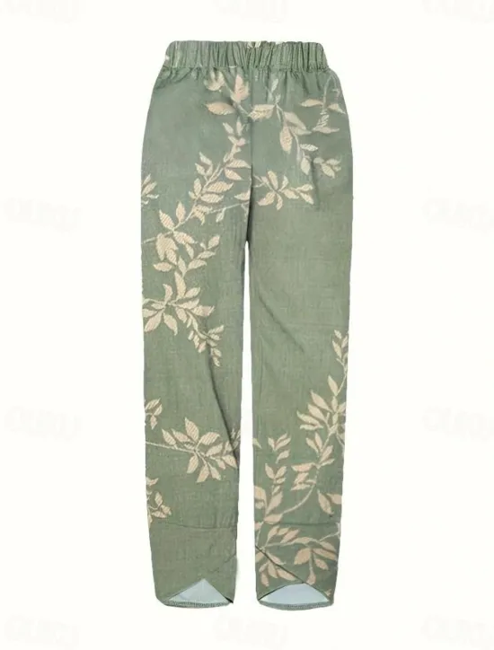 Outlet Women's Wide Leg Chinos Baggy Pants Vacation Basic Casual Ankle-Length High Waist Floral Graphic Bird Printing Thermal Warm Soft Breathable Micro-elastic Vacation Street Causal Black White Blue Green Women Pants
