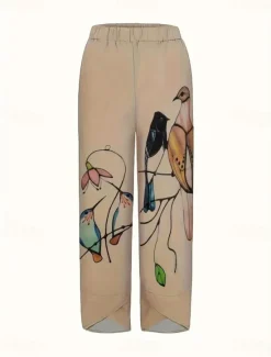 Outlet Women's Wide Leg Chinos Baggy Pants Vacation Basic Casual Ankle-Length High Waist Floral Graphic Bird Printing Thermal Warm Soft Breathable Micro-elastic Vacation Street Causal Black White Blue Green Women Pants