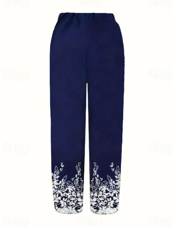 Outlet Women's Wide Leg Chinos Baggy Pants Vacation Basic Casual Ankle-Length High Waist Floral Graphic Bird Printing Thermal Warm Soft Breathable Micro-elastic Vacation Street Causal Black White Blue Green Women Pants