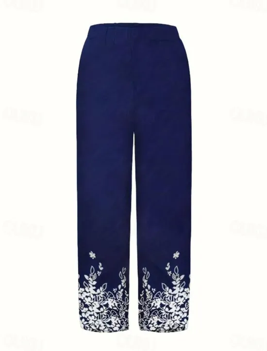 Outlet Women's Wide Leg Chinos Baggy Pants Vacation Basic Casual Ankle-Length High Waist Floral Graphic Bird Printing Thermal Warm Soft Breathable Micro-elastic Vacation Street Causal Black White Blue Green Women Pants