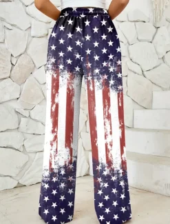Women's Wide Leg Chinos Baggy Pants Vacation Vintage Fashion Full Length High WaistPantsAmerican Independence Day Graphic Flag American Flag Printing Micro-elastic Formal Vacation Street Women Independence Day Bottoms