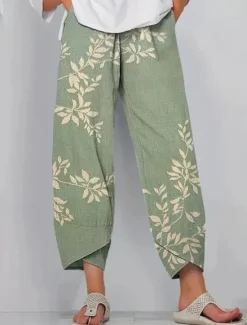 Online Women's Wide Leg Chinos Baggy Pants Vacation Vintage Ethnic Style Full Length High Waist Floral Graphic Printing Thermal Warm Soft Breathable Micro-elastic Vacation Street Causal Dark-Gray Robin's Women Pants
