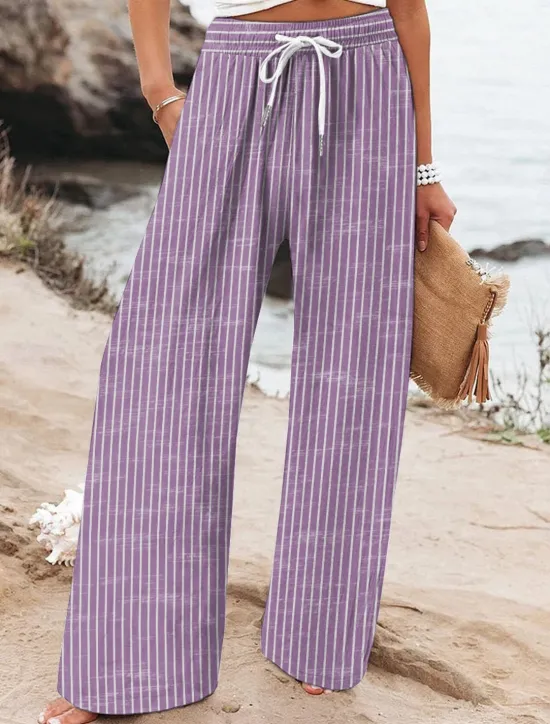 Best Women's Wide Leg Chinos Baggy Pants Vacation Vintage Fashion Full Length High Waist Graphic Striped Printing Micro-elastic Formal Vacation Street Violet Robin's Egg Blue Green Summer Spring Regular Women Pants