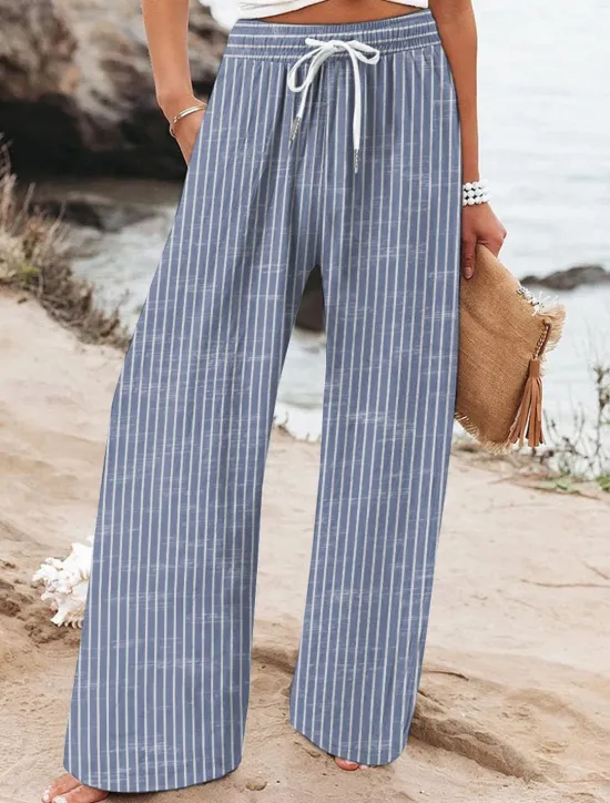 Best Women's Wide Leg Chinos Baggy Pants Vacation Vintage Fashion Full Length High Waist Graphic Striped Printing Micro-elastic Formal Vacation Street Violet Robin's Egg Blue Green Summer Spring Regular Women Pants