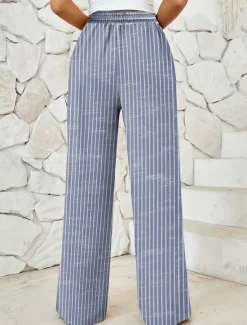 Best Women's Wide Leg Chinos Baggy Pants Vacation Vintage Fashion Full Length High Waist Graphic Striped Printing Micro-elastic Formal Vacation Street Violet Robin's Egg Blue Green Summer Spring Regular Women Pants
