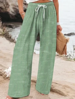 Best Women's Wide Leg Chinos Baggy Pants Vacation Vintage Fashion Full Length High Waist Graphic Striped Printing Micro-elastic Formal Vacation Street Violet Robin's Egg Blue Green Summer Spring Regular Women Pants