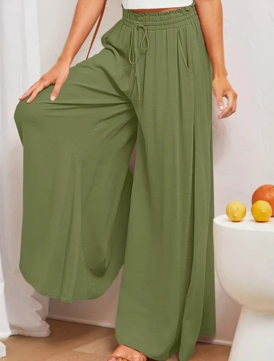 Outlet Women's Wide Leg Chinos Baggy Pants Basic Casual Full Length High Waist Plain Pocket Elastic Waistband Comfy Soft Comfortable Micro-elastic Outdoor Street Blue Orange Green Khaki Summer Spring Women Pants