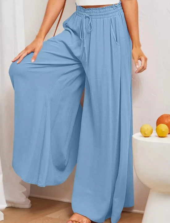 Outlet Women's Wide Leg Chinos Baggy Pants Basic Casual Full Length High Waist Plain Pocket Elastic Waistband Comfy Soft Comfortable Micro-elastic Outdoor Street Blue Orange Green Khaki Summer Spring Women Pants
