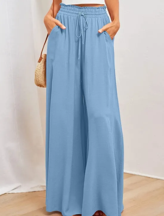 Outlet Women's Wide Leg Chinos Baggy Pants Basic Casual Full Length High Waist Plain Pocket Elastic Waistband Comfy Soft Comfortable Micro-elastic Outdoor Street Blue Orange Green Khaki Summer Spring Women Pants