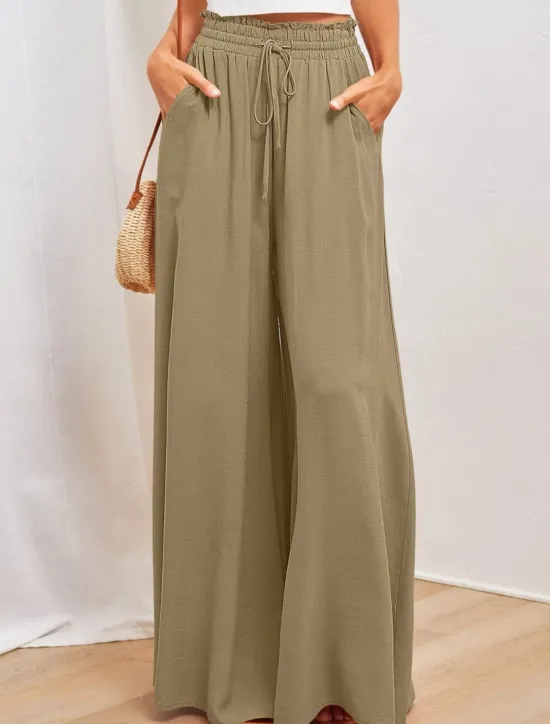 Outlet Women's Wide Leg Chinos Baggy Pants Basic Casual Full Length High Waist Plain Pocket Elastic Waistband Comfy Soft Comfortable Micro-elastic Outdoor Street Blue Orange Green Khaki Summer Spring Women Pants