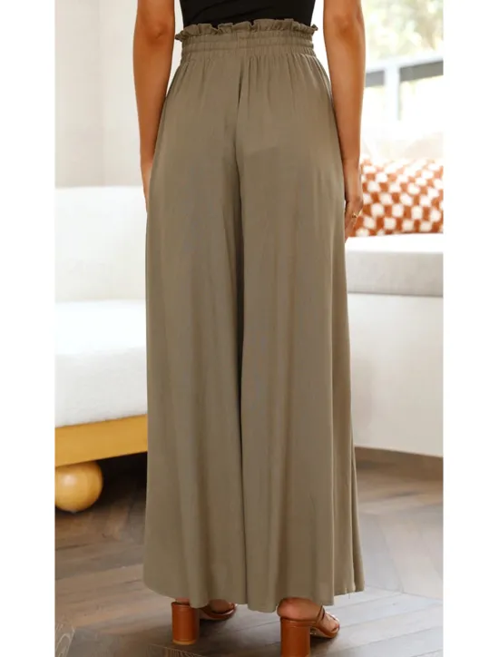 Outlet Women's Wide Leg Chinos Baggy Pants Basic Casual Full Length High Waist Plain Pocket Elastic Waistband Comfy Soft Comfortable Micro-elastic Outdoor Street Blue Orange Green Khaki Summer Spring Women Pants