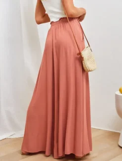 Outlet Women's Wide Leg Chinos Baggy Pants Basic Casual Full Length High Waist Plain Pocket Elastic Waistband Comfy Soft Comfortable Micro-elastic Outdoor Street Blue Orange Green Khaki Summer Spring Women Pants