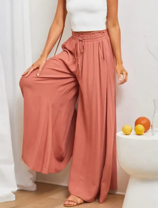 Outlet Women's Wide Leg Chinos Baggy Pants Basic Casual Full Length High Waist Plain Pocket Elastic Waistband Comfy Soft Comfortable Micro-elastic Outdoor Street Blue Orange Green Khaki Summer Spring Women Pants