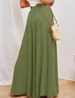 Outlet Women's Wide Leg Chinos Baggy Pants Basic Casual Full Length High Waist Plain Pocket Elastic Waistband Comfy Soft Comfortable Micro-elastic Outdoor Street Blue Orange Green Khaki Summer Spring Women Pants
