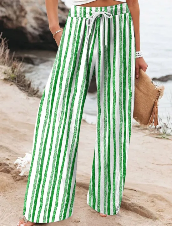 Online Women's Wide Leg Chinos Beach Shorts Vacation Fashion Casual Full Length High Waist Graphic Geometric Drawstring Printing Soft Breathable Micro-elastic Vacation Casual Daily Violet Robin's Egg Blue Women Pants
