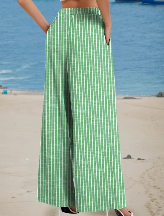Clearance Women's Wide Leg Chinos Beach Shorts Vacation Fashion Casual Full Length High Waist Graphic Stripe Drawstring Printing Soft Breathable Micro-elastic Vacation Casual Daily Violet Robin's Egg Blue Green Women Pants
