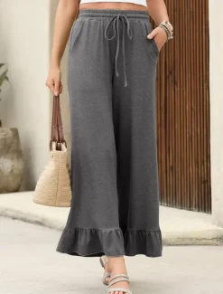 Clearance Women's Wide Leg Chinos Cropped Pants Basic Casual Ankle-Length High Waist Plain Pocket Elastic Waistband Comfy Soft Comfortable Micro-elastic Outdoor Street Black Pink Navy Blue Blue Summer Spring Women Pants