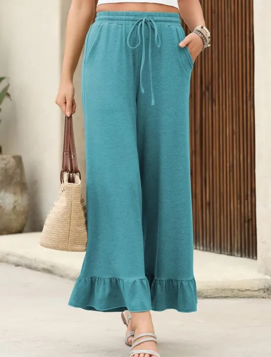 Clearance Women's Wide Leg Chinos Cropped Pants Basic Casual Ankle-Length High Waist Plain Pocket Elastic Waistband Comfy Soft Comfortable Micro-elastic Outdoor Street Black Pink Navy Blue Blue Summer Spring Women Pants