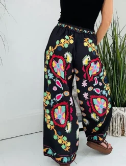 Discount Women's Wide Leg Chinos Fashion Streetwear Full Length High Waist Floral Pocket Elastic Waistband Comfy Soft Comfortable Micro-elastic Outdoor Street Spring & Fall Regular Fit Women Pants