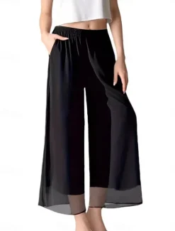 Discount Women's Wide Leg Chinos Fashion Streetwear Full Length High Waist Plain Elastic Waistband Comfy Soft Comfortable Micro-elastic Outdoor Street Summer Regular Fit Women Pants