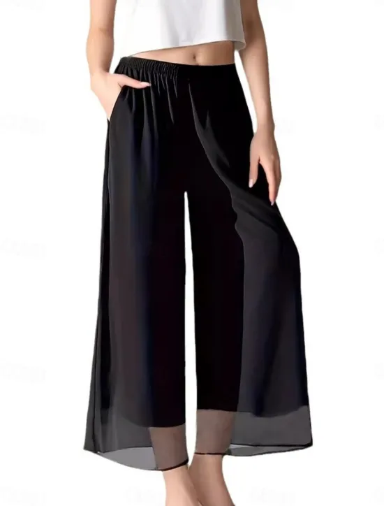 Discount Women's Wide Leg Chinos Fashion Streetwear Full Length High Waist Plain Elastic Waistband Comfy Soft Comfortable Micro-elastic Outdoor Street Summer Regular Fit Women Pants