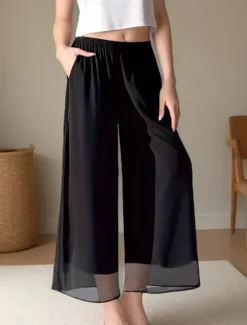 Discount Women's Wide Leg Chinos Fashion Streetwear Full Length High Waist Plain Elastic Waistband Comfy Soft Comfortable Micro-elastic Outdoor Street Summer Regular Fit Women Pants