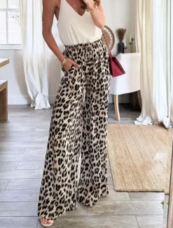 New Women's Wide Leg Chinos Fashion Streetwear Full Length High Waist Pocket Elastic Waistband Comfy Soft Comfortable Micro-elastic Outdoor Street Summer Spring Fall Regular Fit Women Pants