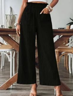 Best Women's Wide Leg Chinos Fashion Streetwear Full Length High Waist Plain Pocket Elastic Waistband Comfy Soft Comfortable Micro-elastic Outdoor Street Black Green Khaki Spring & Fall Regular Fit Women Pants