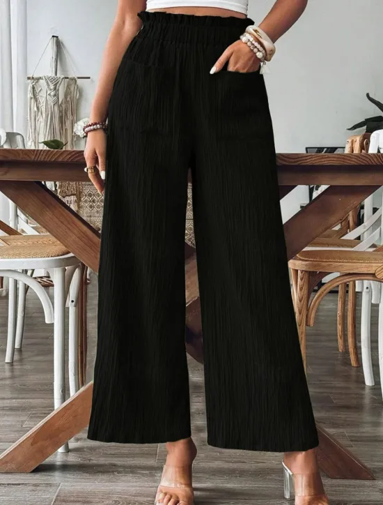 Best Women's Wide Leg Chinos Fashion Streetwear Full Length High Waist Plain Pocket Elastic Waistband Comfy Soft Comfortable Micro-elastic Outdoor Street Black Green Khaki Spring & Fall Regular Fit Women Pants