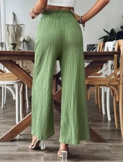 Best Women's Wide Leg Chinos Fashion Streetwear Full Length High Waist Plain Pocket Elastic Waistband Comfy Soft Comfortable Micro-elastic Outdoor Street Black Green Khaki Spring & Fall Regular Fit Women Pants