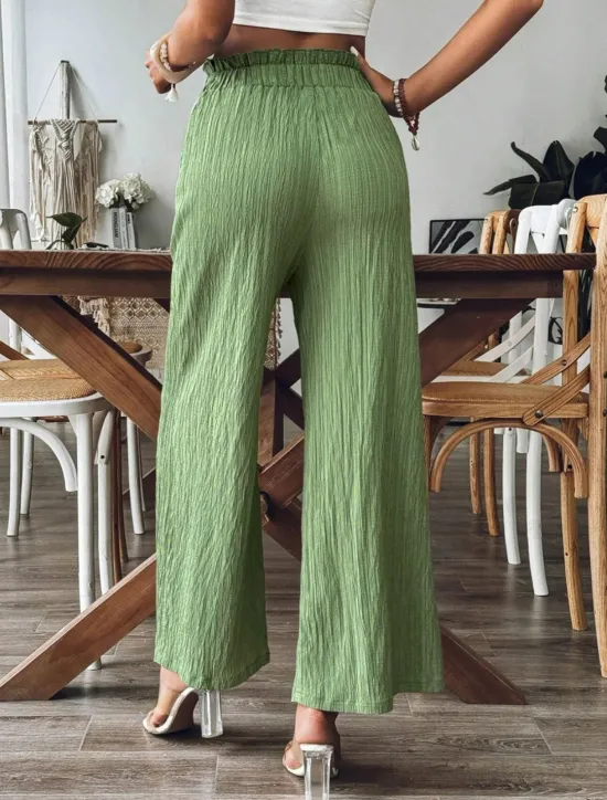 Best Women's Wide Leg Chinos Fashion Streetwear Full Length High Waist Plain Pocket Elastic Waistband Comfy Soft Comfortable Micro-elastic Outdoor Street Black Green Khaki Spring & Fall Regular Fit Women Pants