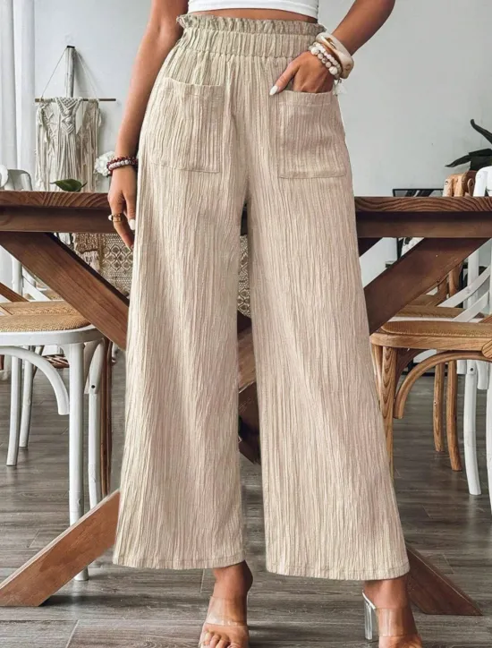 Best Women's Wide Leg Chinos Fashion Streetwear Full Length High Waist Plain Pocket Elastic Waistband Comfy Soft Comfortable Micro-elastic Outdoor Street Black Green Khaki Spring & Fall Regular Fit Women Pants